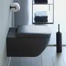 Унитаз подвесной Rimless (безободковый) Duravit Happy D.2 с сиденьем Soft Close, антрацит матовый (2222098900+0064591300) фото 2 Aquada.com.ua