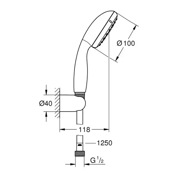 Душовий набір з тримачем, 2 режими струменя Grohe New Tempesta Classic (26164001)