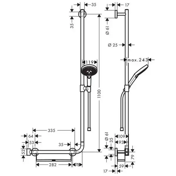 Душевой гарнитур Hansgrohe Raindance Select S 120 3jet EcoSmart 9 л/мин со штангой 110 см (цвет - хром) (26327000) фото 2 Aquada.com.ua