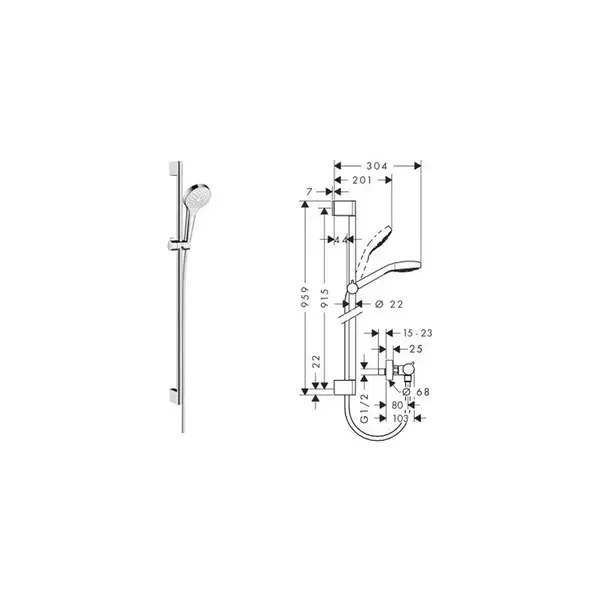 Душевой гарнитур Hansgrohe Croma Select S Vario со штангой 90 см (цвет - хром/белый) (26572400) фото 2 Aquada.com.ua