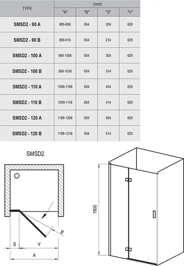 Душевые двери Ravak SmartLine SMSD2-90 (A) P (профиль - хром; стекло - Transparent (прозрачный)) (0SP7AA00Z1)