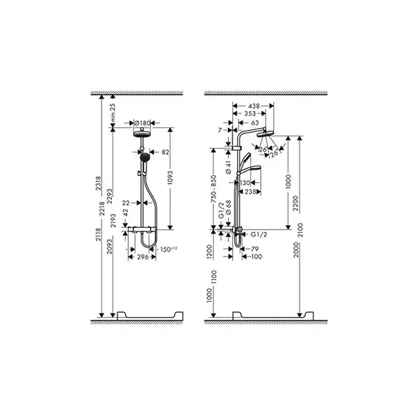 HANSGROHE Душевая система, c термостатом EcoSmart Showerpipe MyClub 180 (26738400) фото 2 Aquada.com.ua