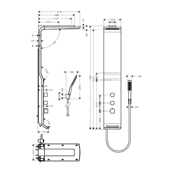 Душевая панель для внешней установки Hansgrohe Raindance Lift 180 (27003400) фото 2 Aquada.com.ua
