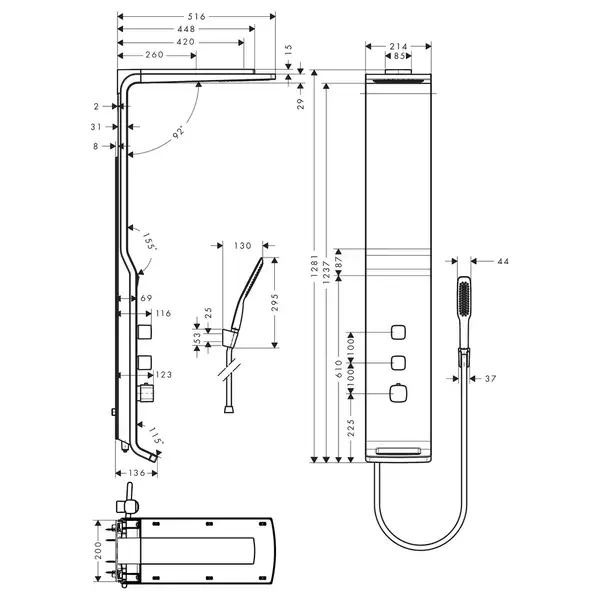 Душевая панель внешнего монтажа Hansgrohe Raindance Lift 180 2jet (цвет - белый/хром) (27008400) фото 2 Aquada.com.ua
