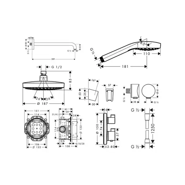 HANSGROHE Душевой набор (верхний, ручной душ, ibox, термостат) ShowerSet Croma Select S/Ecostat S (27295000) фото 2 Aquada.com.ua