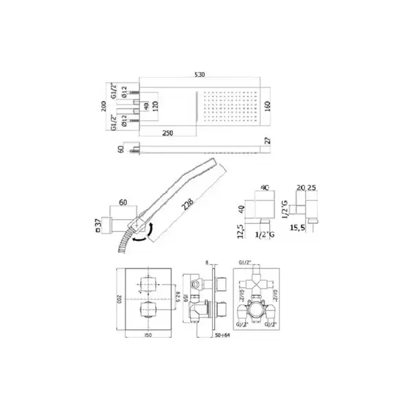 Душевая система скрытого монтажа Paffoni Collections Shower 520х160 мм (DS3jet4hole) фото 2 Aquada.com.ua