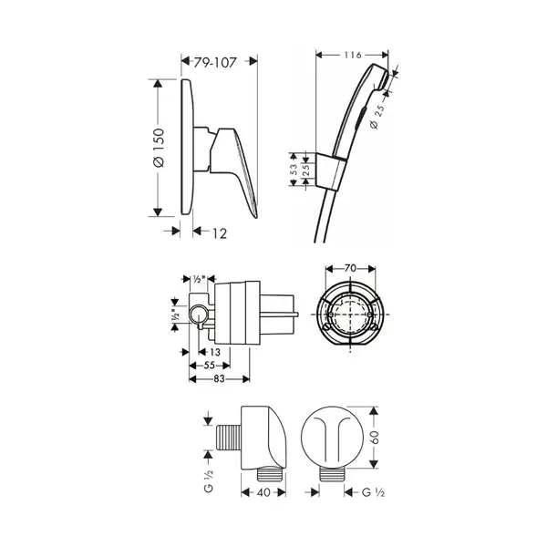 HANSGROHE  Набор скрытого монтажа с гигиенической лейкой Logis  (3А101219) фото 2 Aquada.com.ua