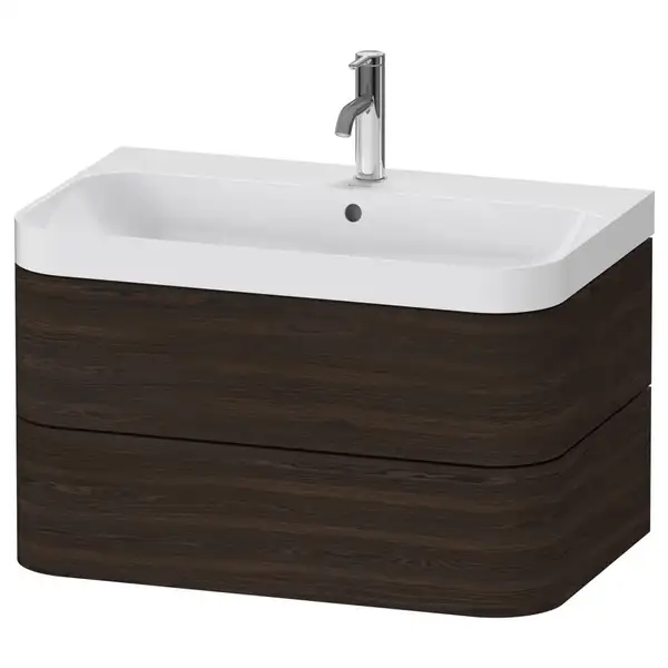 Тумба подвесная с раковиной c-shaped Duravit Happy D.2 Plus 77,5 х 49 см, орех брашированный (HP4347O6969) фото 1 Aquada.com.ua