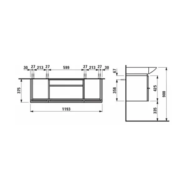LAUFEN PALACE тумба 119,5*37,5см для умывальника 811704, 812704, белый (H4013010754631) фото 2 Aquada.com.ua