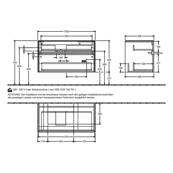 Тумба под умывальник с LED подсветкой 100 см Villeroy & Boch Collaro (Truffle Grey) умывальник слева (C014L0VG) фото 2 Aquada.com.ua