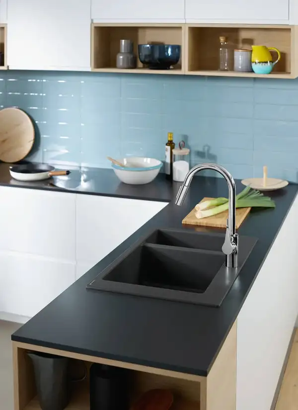 Встраиваемая кухонная мойка Hansgrohe S51 S510-F635 (цвет - чёрный графит) 180/450 (43315170) фото 6 Aquada.com.ua