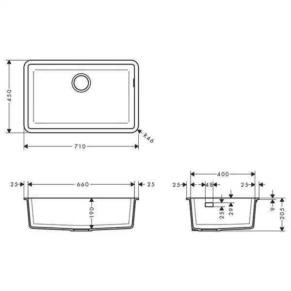 Мойка для монтажа под столешницу Hansgrohe S51 S510-U660 (цвет - серый бетон) 660 (43432380) фото 2 Aquada.com.ua