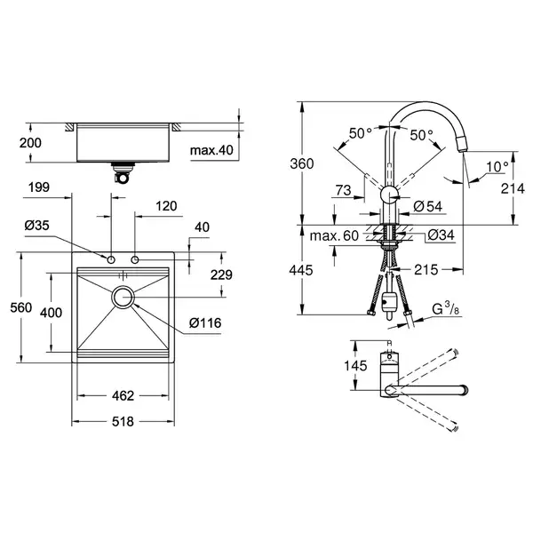 Набор Grohe мойка кухонная K800 31583SD0 + смеситель Minta 32918000 (31583SD032918000)