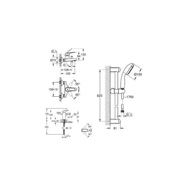Grohe Комплект смесителей BauFlow 3 в 1 для ванной (121624S) (121624S) фото 2 Aquada.com.ua
