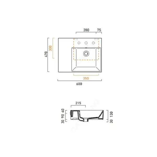 Раковина подвесная Catalano Premium Up 60 x 47 см (чаша cправа) (160DVPUP00) фото 4 Aquada.com.ua