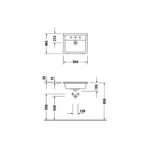 Встраиваемая раковина Duravit Starck 3 560 х 465 мм (0302560000) фото 4 Aquada.com.ua