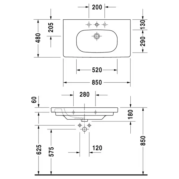 DURAVIT D-CODE умывальник 85*48см, мебельный (03428500002) фото 2 Aquada.com.ua