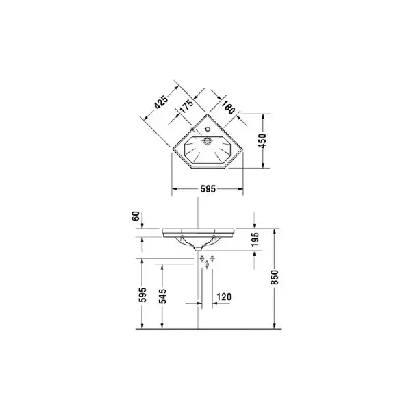 Раковина угловая Duravit 1930 59,5х45 см (0793420000) фото 3 Aquada.com.ua