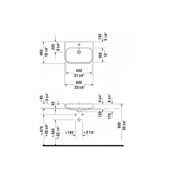 Раковина Duravit Happy D.2 60х46 см (без отв. для смесителя) (2315600060) фото 2 Aquada.com.ua