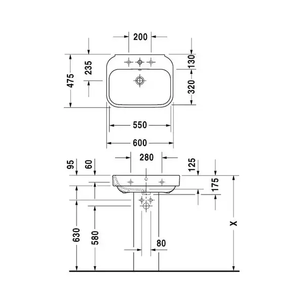 Раковина Duravit Happy D. 2 60х47,5 см (с 3 отв. под смеситель) (2316600030) фото 2 Aquada.com.ua