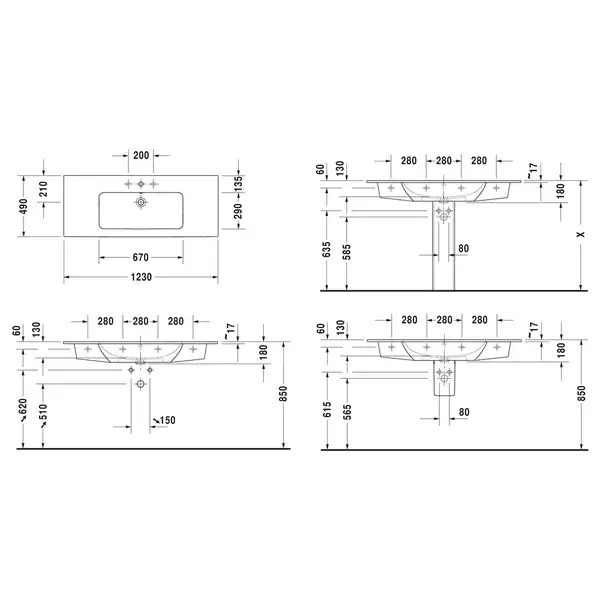 Раковина мебельная Duravit Me by Starck 123 х 49 см (2336120000) фото 2 Aquada.com.ua