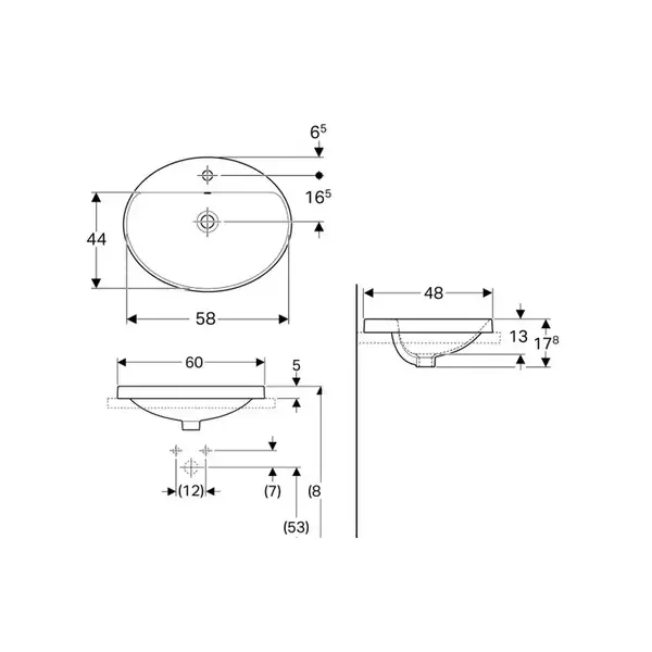 Geberit VariForm Умивальник врізний, овальний 60x48, білий (500.725.01.2)