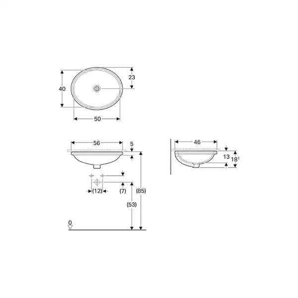 GEBERIT VARIFORM умывальник встраиваемый под столешницу, овальный, 50*40см, без отверстия, без перелива (500.755.01.2) фото 2 Aquada.com.ua
