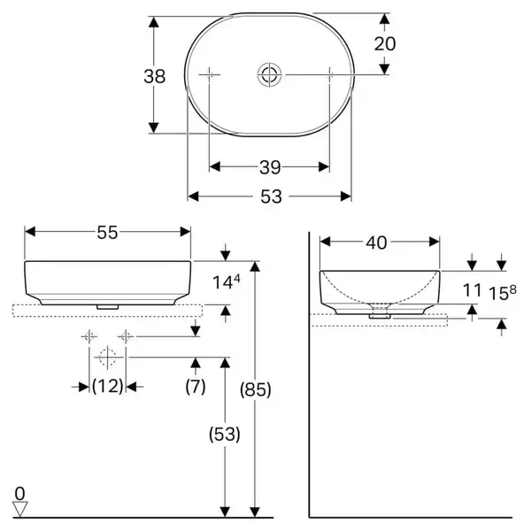 Geberit VariForm Раковина накладна, еліптична, біла (500.774.01.2)