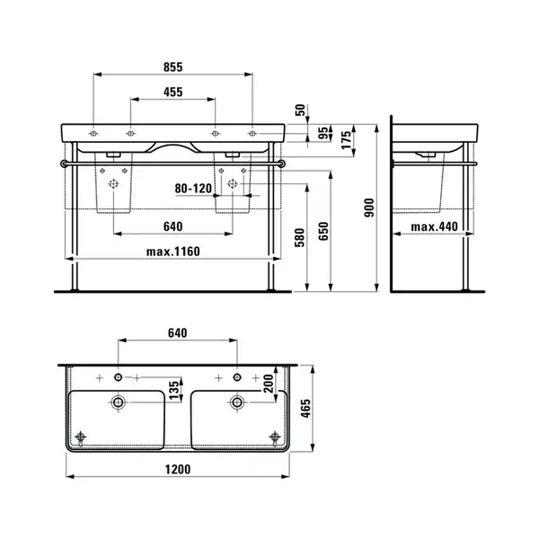 Двойная раковина 120 х 46,5 см Laufen Pro S (H8149660001041) фото 4 Aquada.com.ua