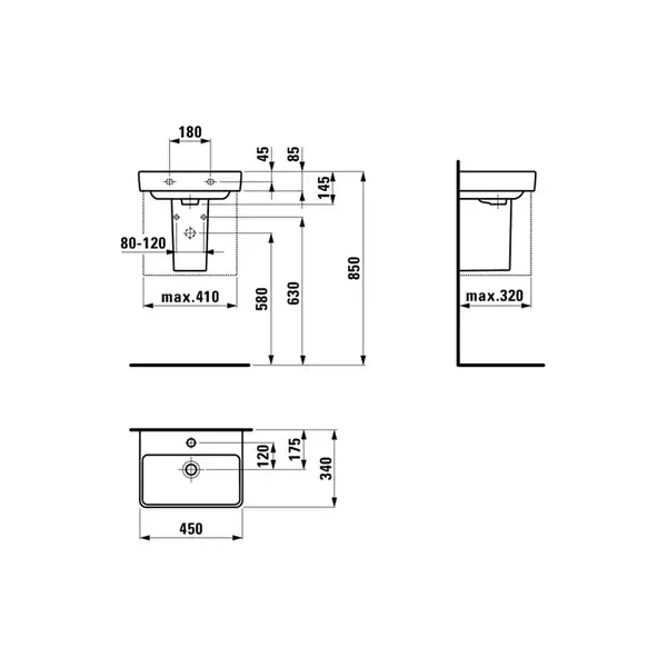 Маленькая (мини) раковина 45 х 34 см Laufen Pro S (H8159610001041) фото 9 Aquada.com.ua