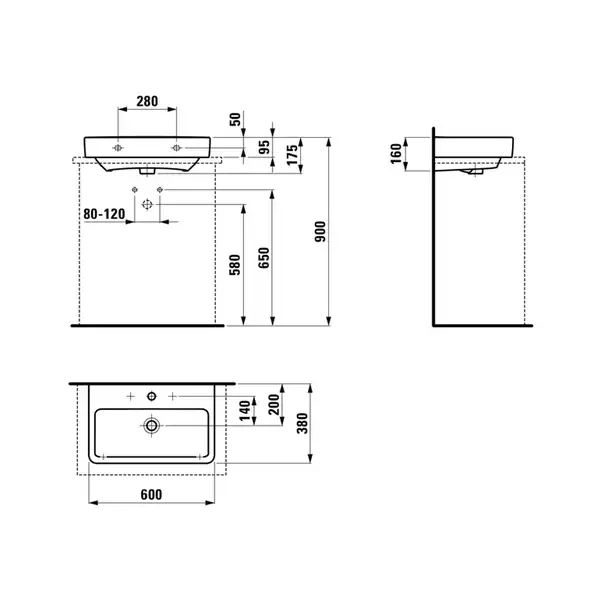 Раковина накладная на столешницу 60 х 38 см Laufen Pro S (H8179590001041) фото 4 Aquada.com.ua