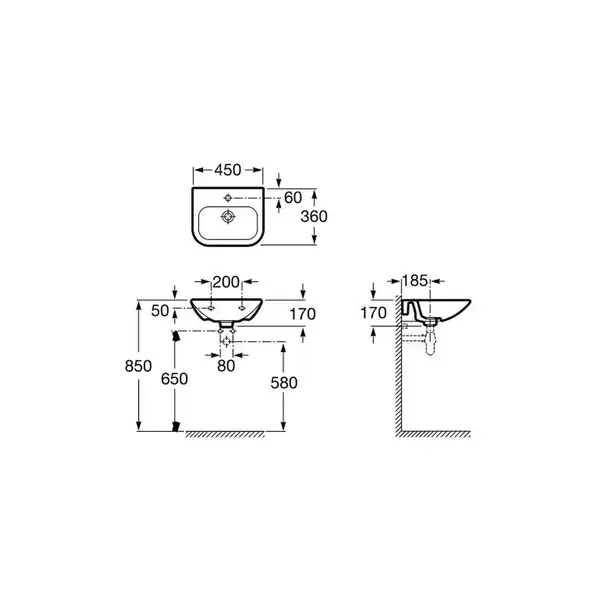 Маленькая (мини) раковина Roca Nexo 45 х 36 см (A327643000) фото 3 Aquada.com.ua