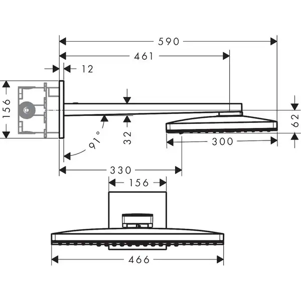 Верхній душ Axor ShowerSolutions 460х300 3jet з власником, chrome (35282000)