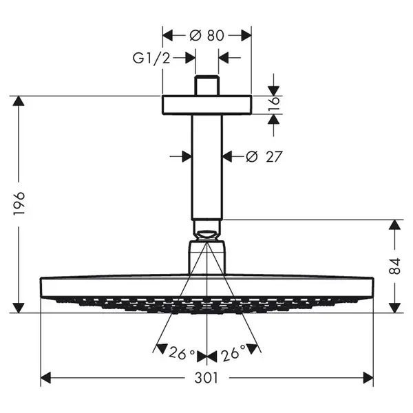 Верхний душ Hansgrohe Raindance Select S 300 2jet Ø 300 мм (цвет - хром) (27337000) фото 3 Aquada.com.ua
