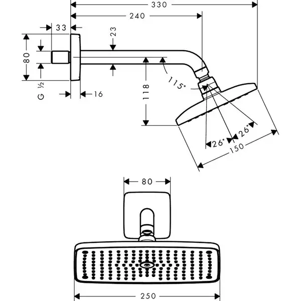 Верхній душ Hansgrohe Raindence E 240 Air 1jet з власником, хром (27370000)