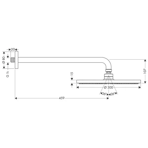 Верхній душ Hansgrohe Raindance S 300 1jet із тримачем зі стіни, 46см (27492000)