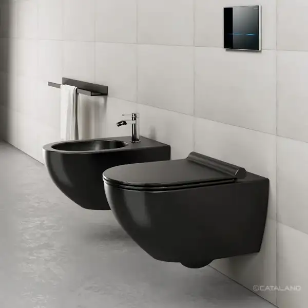 Унитаз подвесной NewFlush (безободковый) Catalano Sfera с сиденьем Soft Close, чёрный матовый (1VSF54RNS+5SCSTPNS) фото 2 Aquada.com.ua