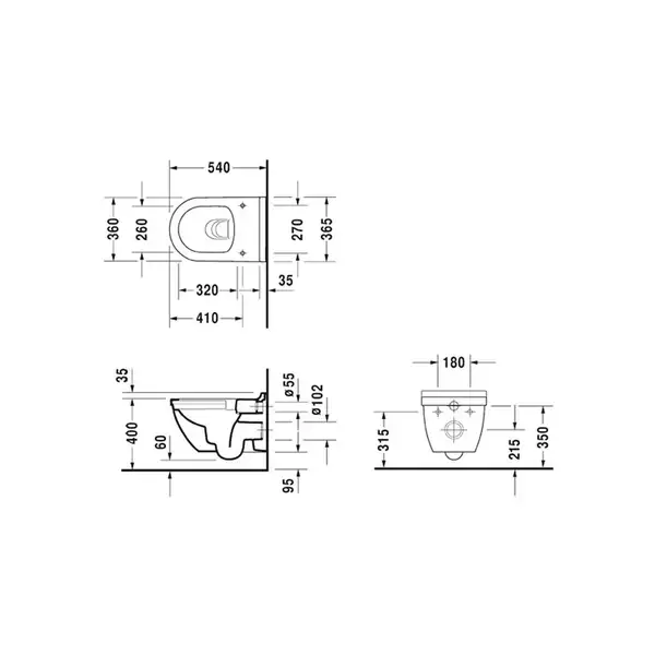 DURAVIT STARCK 3 унитаз подвесной 36*54см, Rimless, вкл. крепления Durafix (2527090000) фото 2 Aquada.com.ua