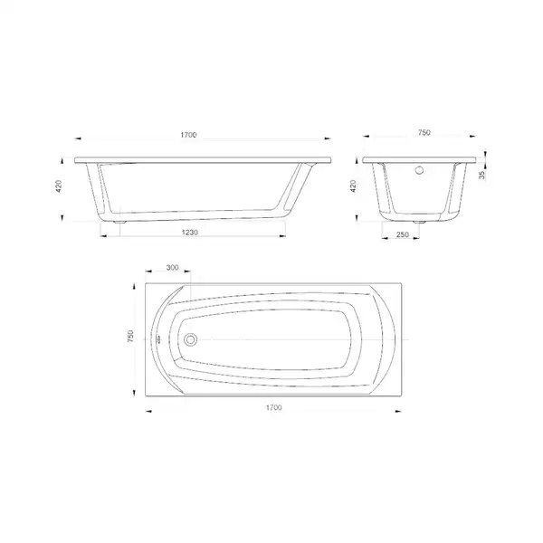 Ванна акриловая Devit Sigma 170 х 75 см, с ножками (17075130N) фото 2 Aquada.com.ua