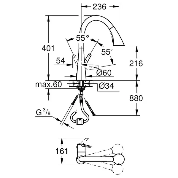 Grohe Zedra Змішувач для кухні, висувний, хром (32294002)