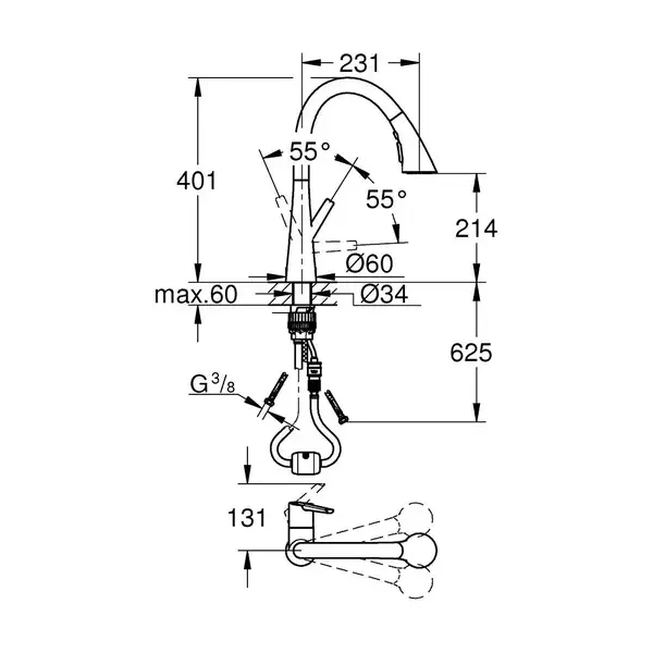 Grohe Zedra Змішувач для кухні, висувний, хром (32294002)