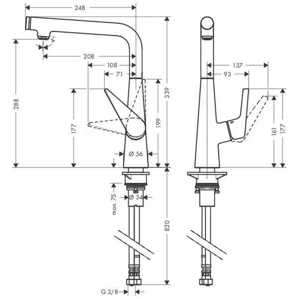 HANSGROHE Смеситель для кухни 300, однорычажный, с поворотным изливом Talis Select S (72820000) фото 2 Aquada.com.ua