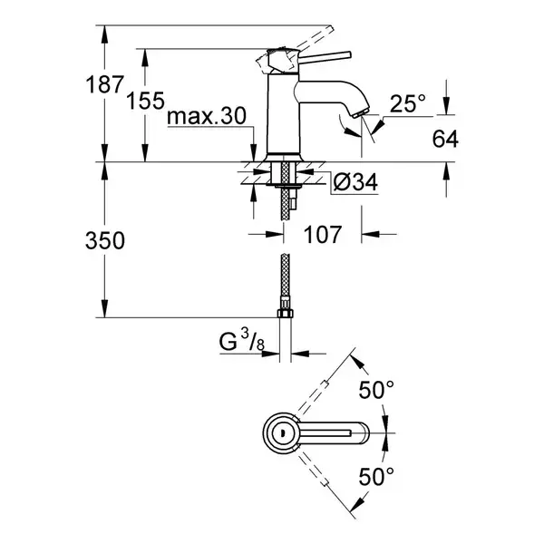 Grohe BauClassic Змішувач для раковини S, хром (23162000)