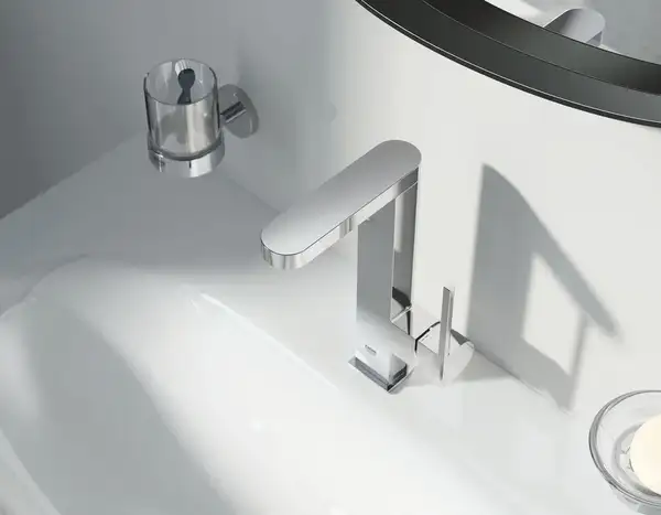 Смеситель для раковины высокий Grohe Plus L-Size с выдвижным изливом (цвет - хром), с донным клапаном (23844003) фото 3 Aquada.com.ua