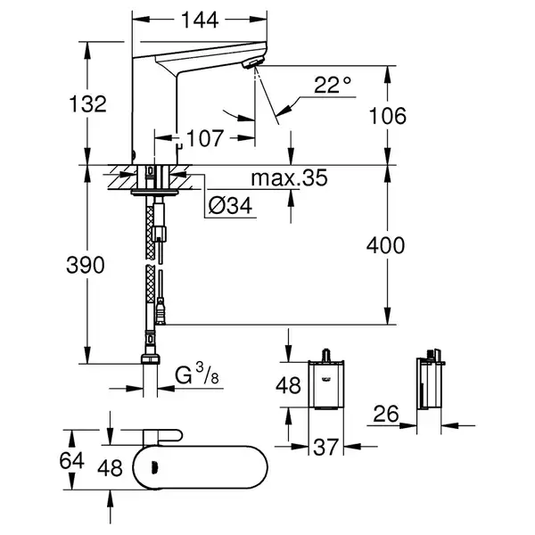 GROHE Смеситель для раковины, инфракрасный со смешиванием Eurosmart Cosmopolitan E (36327001) фото 8 Aquada.com.ua