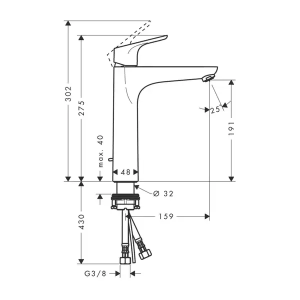 HANSGROHE Смеситель для раковины, однорычажный, хром Focus 190 (31608000) фото 2 Aquada.com.ua