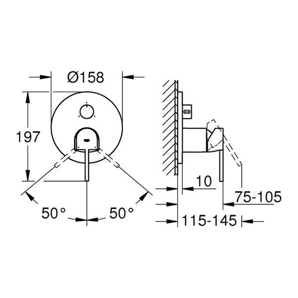 Смеситель для душа, с переключателем на 3 положения Grohe Plus (цвет - хром) (24093003) фото 2 Aquada.com.ua