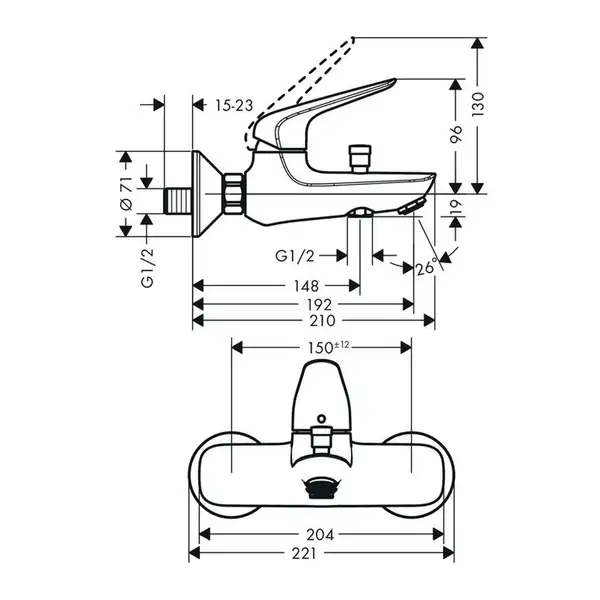 HANSGROHE Смеситель для ванны, однорычажный, ВМ Novus (71040000) фото 4 Aquada.com.ua