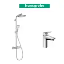Душевая система с термостатом Hansgrohe Crometta E 240 1jet Showerpipe + cмеситель для раковины Hansgrohe Logis (27267000+71100000) фото 1 Aquada.com.ua