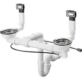 Сифон Hansgrohe D15-12 Automatic з переливом для миття зі сталі на дві чаші, Select Stainless Steel (43942800)